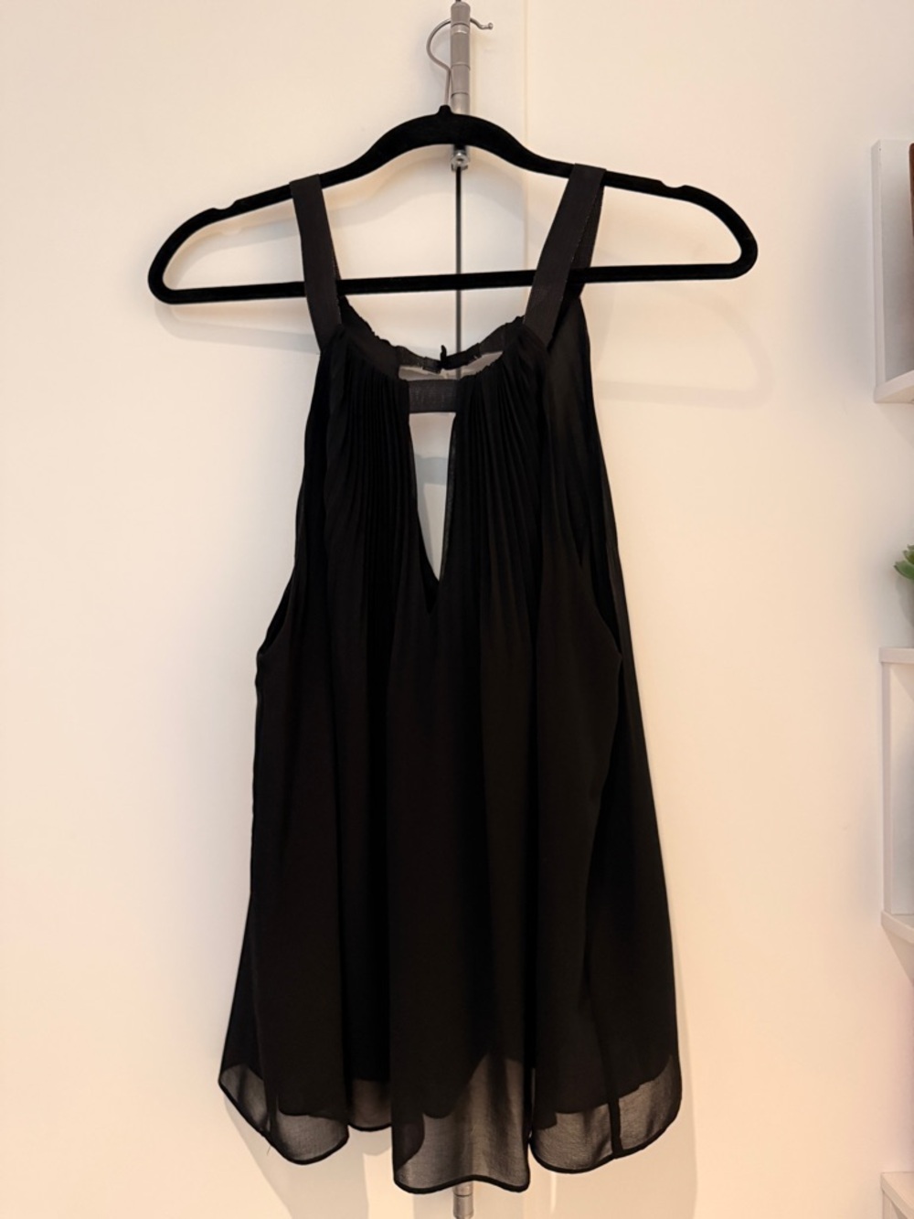 Black Pleated Bebe Keyhole Tank Top, Small